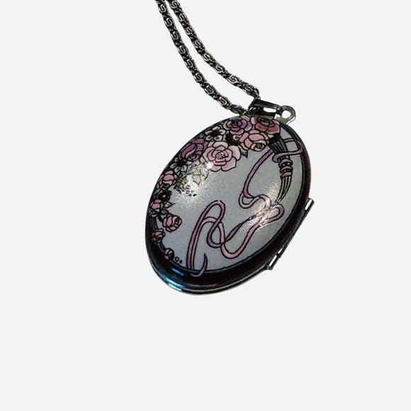 Michaela Frey Austria Hand Painted Enamel Silver Floral Art Necklace - Picture 4 of 8